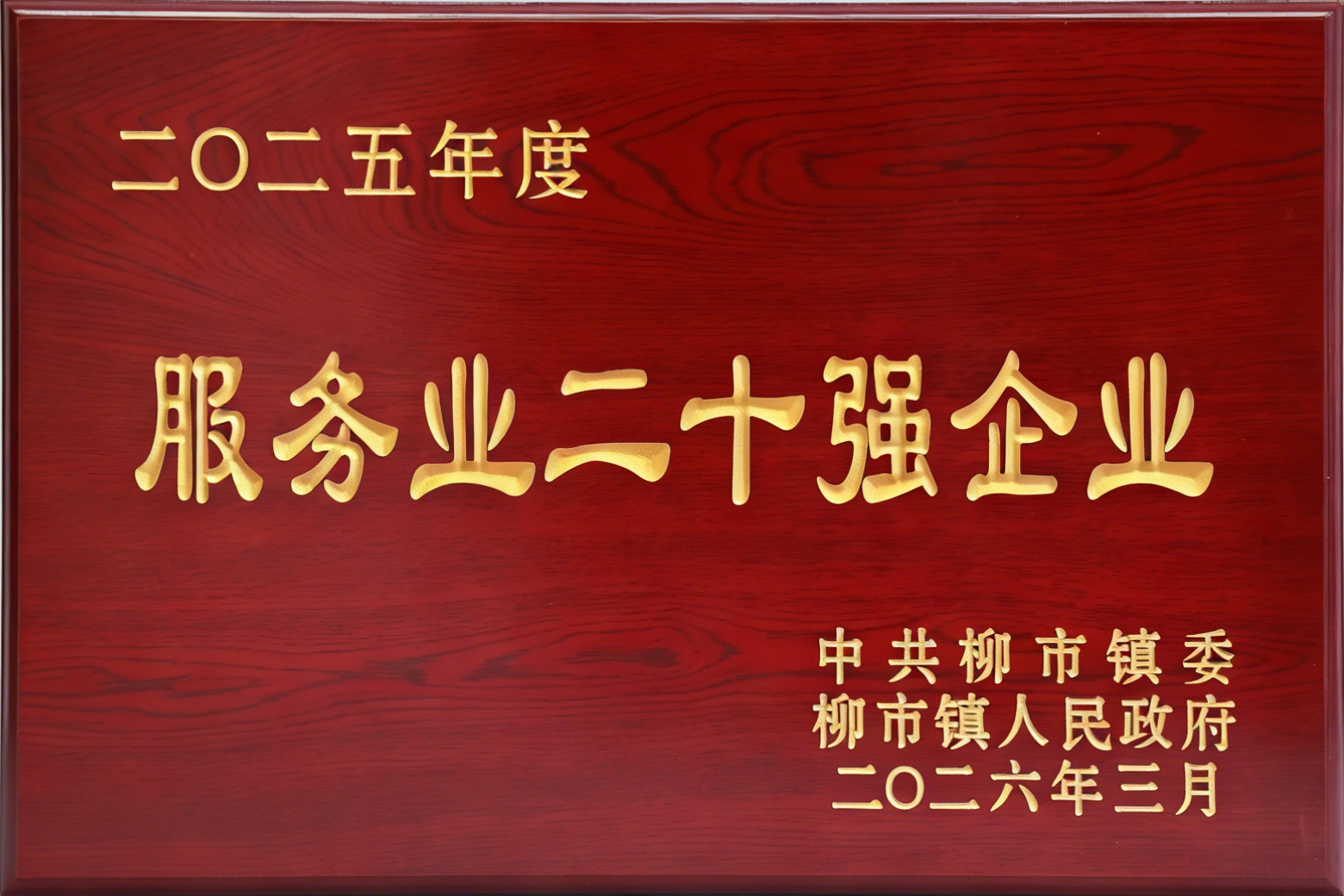 金洋公司荣获乐清柳市镇2025年“服务业二十强企业”荣誉称号